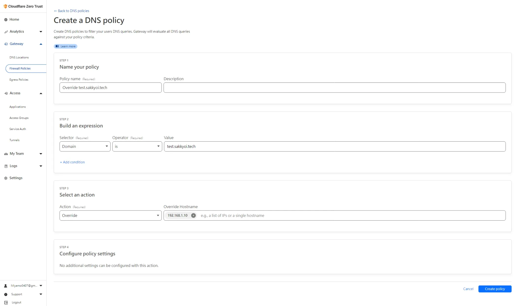 Cloudflare Tunnel Configure DNS policy