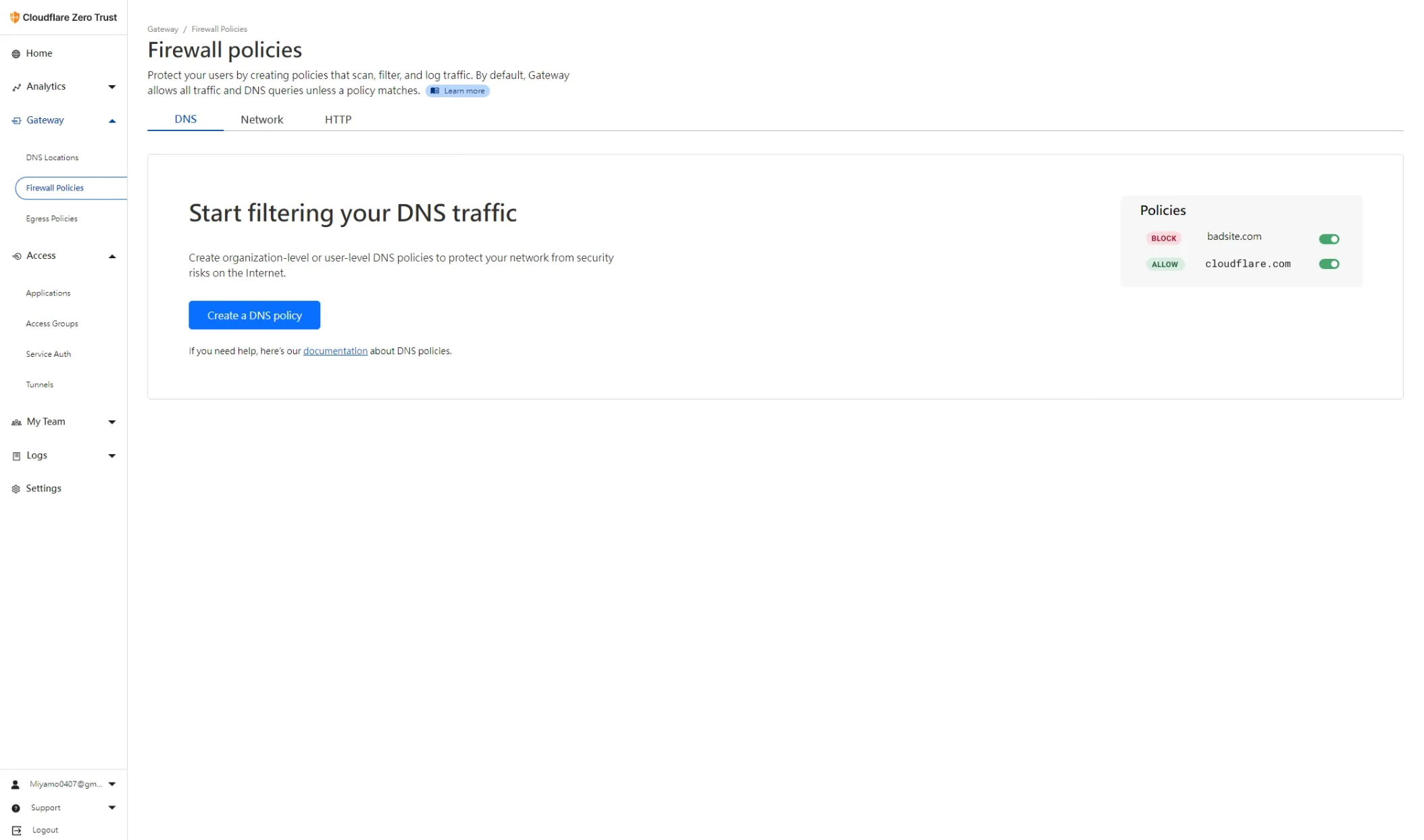 Cloudflare Tunnel Create a DNS policy