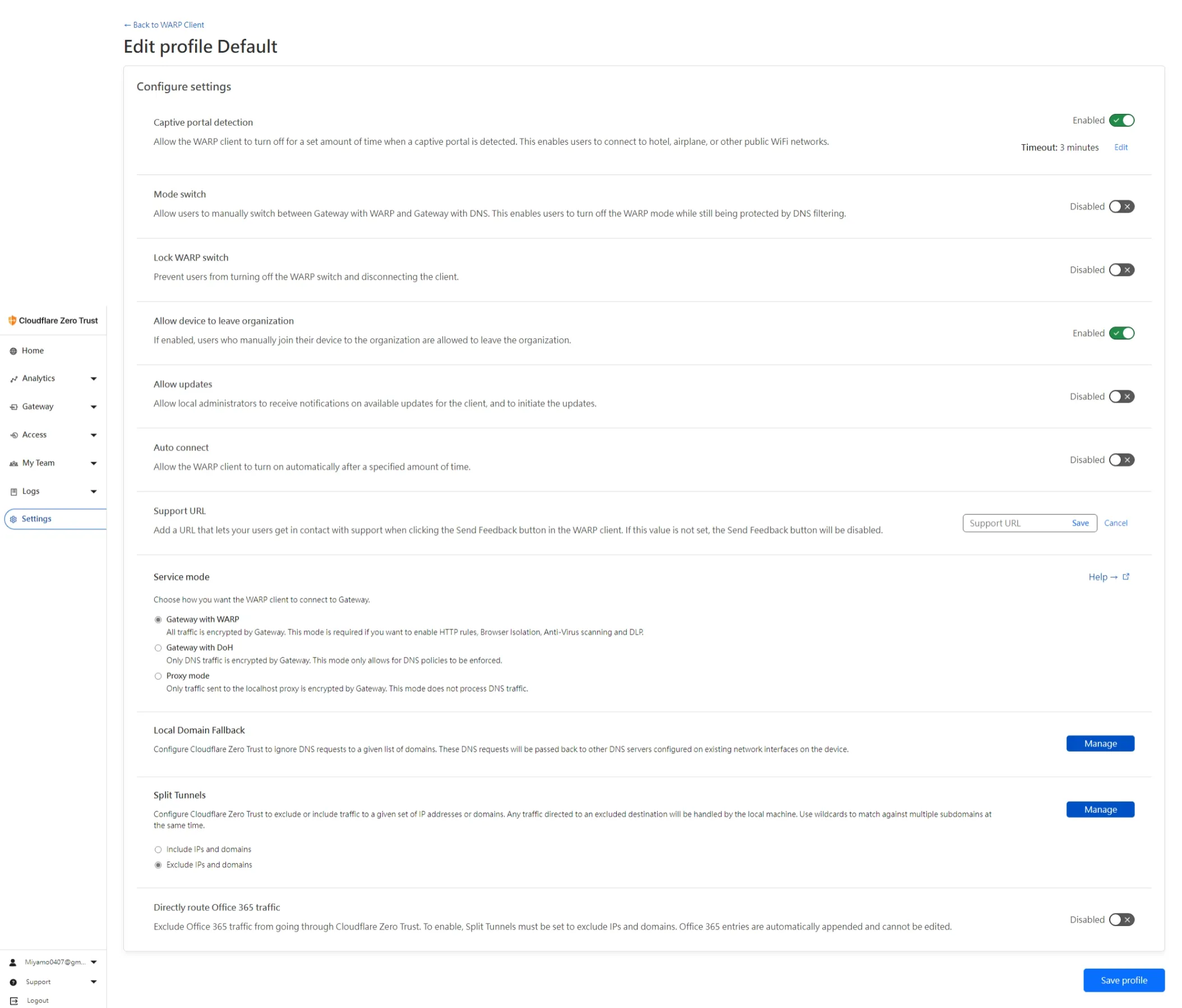 Cloudflare Tunnel WARP Client split tunnels