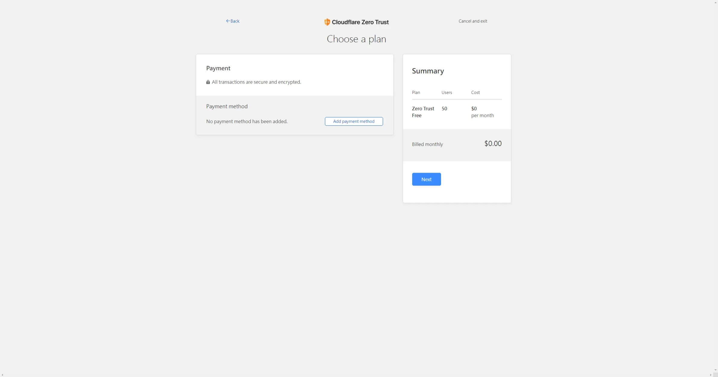 Cloudflare Zero Trust Add payment method