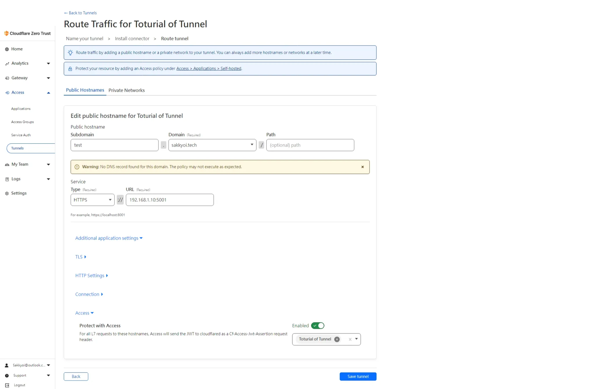 Cloudflare Zero Trust Configure tunnel route